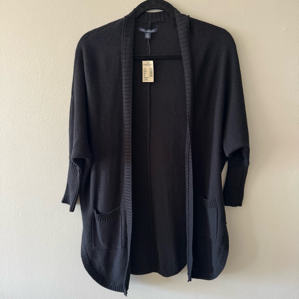 American Eagle Open Front Knit Cardigan Black NWT